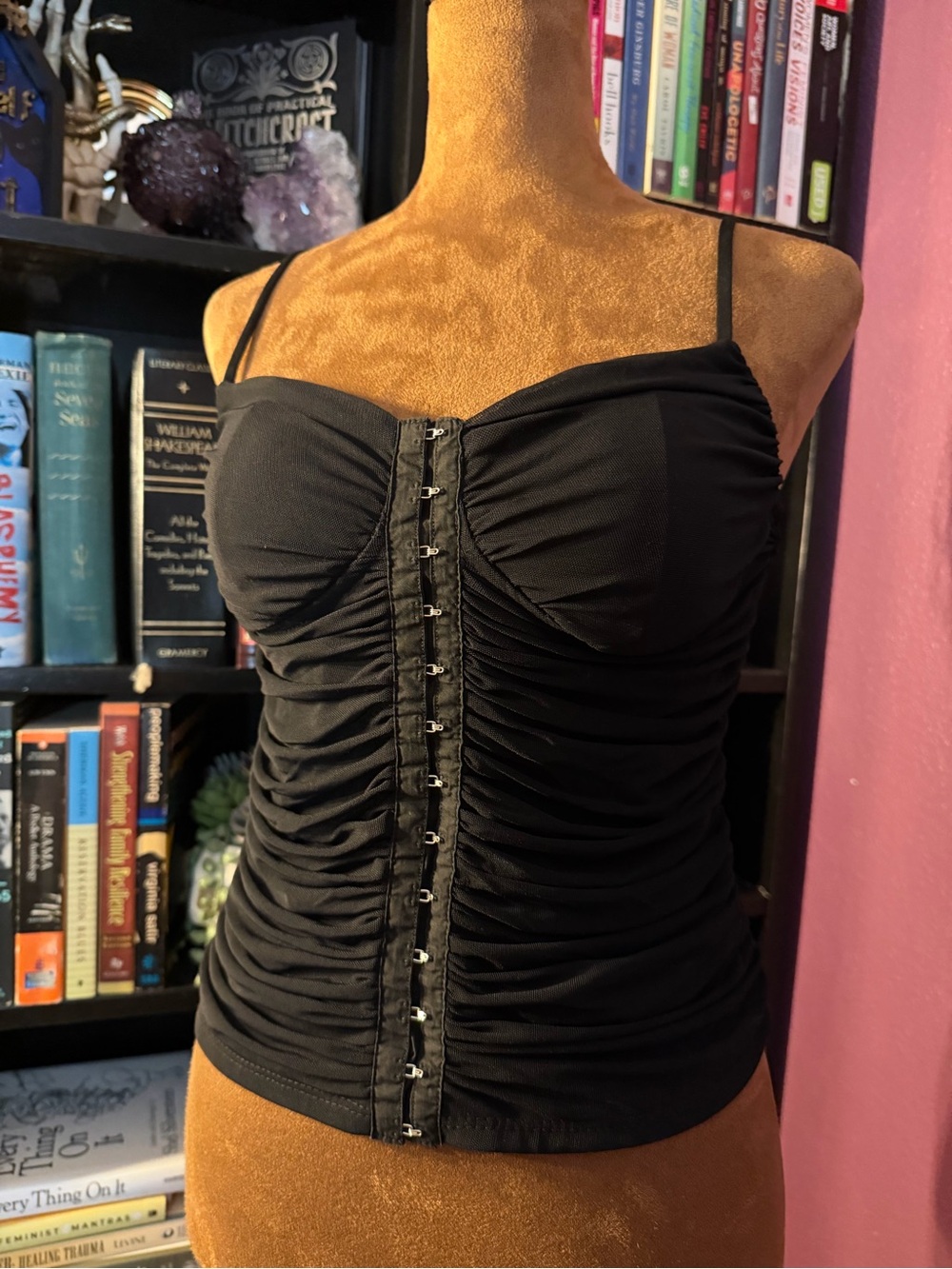 Black Ruched Hook-and-Eye Corset Top